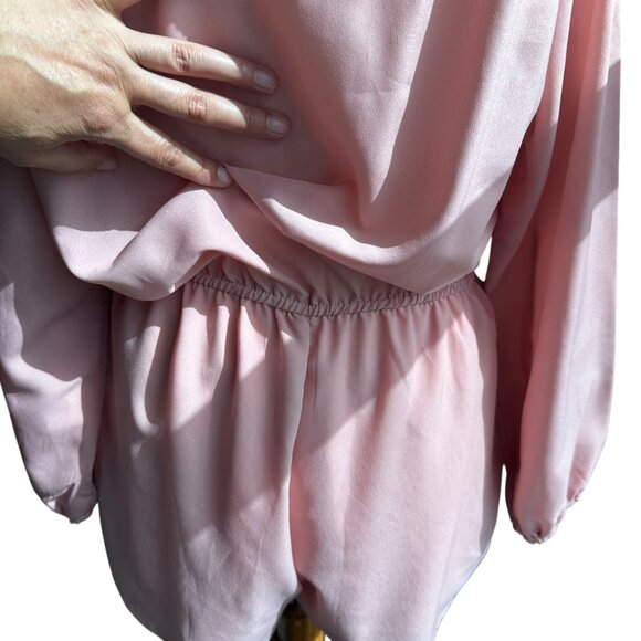 Pink Chiffon Romper Crochet Trim Adjustable Strap Bishop Sleeve XL - Picture 7 of 14